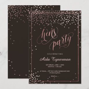 PixDezines Hens Party Faux Rose Gold Confetti Invitation