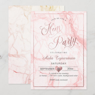 PixDezines Hens Party Faux Rose Gold Script+Marble Invitation