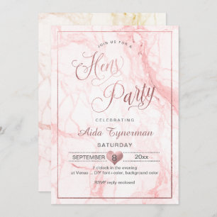 PixDezines Hens Party Faux Rose Gold Script+Marble Invitation