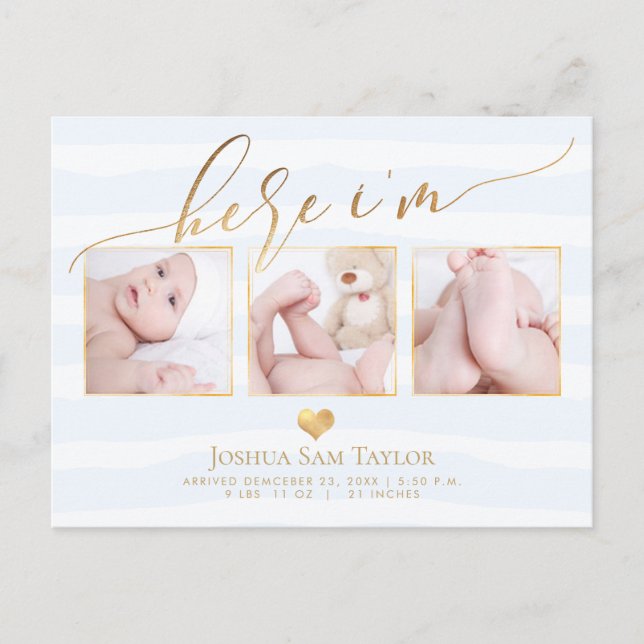 PixDezines Here I'm Birth Announcement/Heart Announcement Postcard (Front)