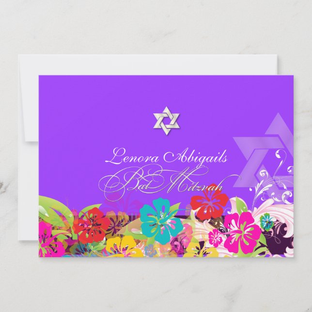 PixDezines hibiscus/Bat Mitzvah/diy colours Invitation (Front)