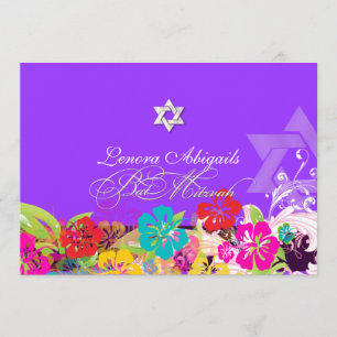 PixDezines hibiscus/Bat Mitzvah/diy colours Invitation