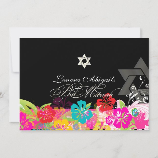 PixDezines hibiscus/Bat Mitzvah Invitation (Front)