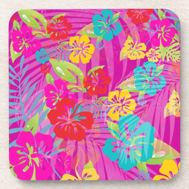 PixDezines hibiscus/DIY background colour Coaster (Front)