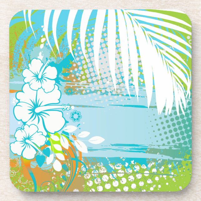 PixDezines hibiscus/DIY background colour Coaster (Front)