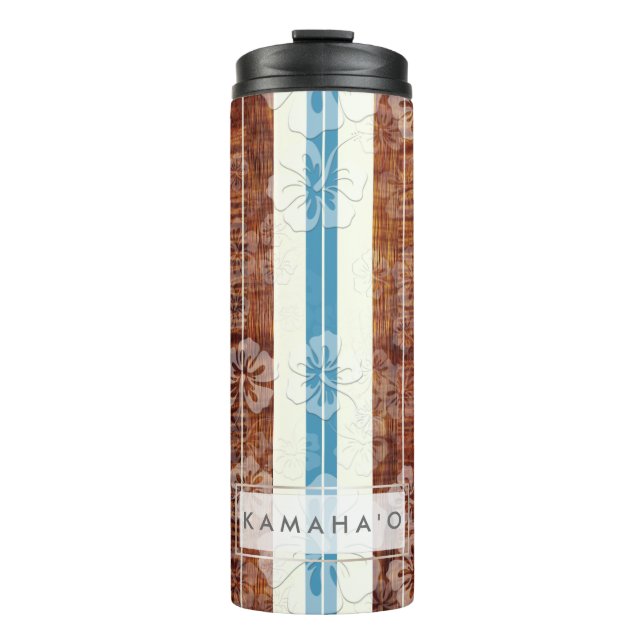 PixDezines Hibiscus Faux Koa Wood Longboard Thermal Tumbler (Front)