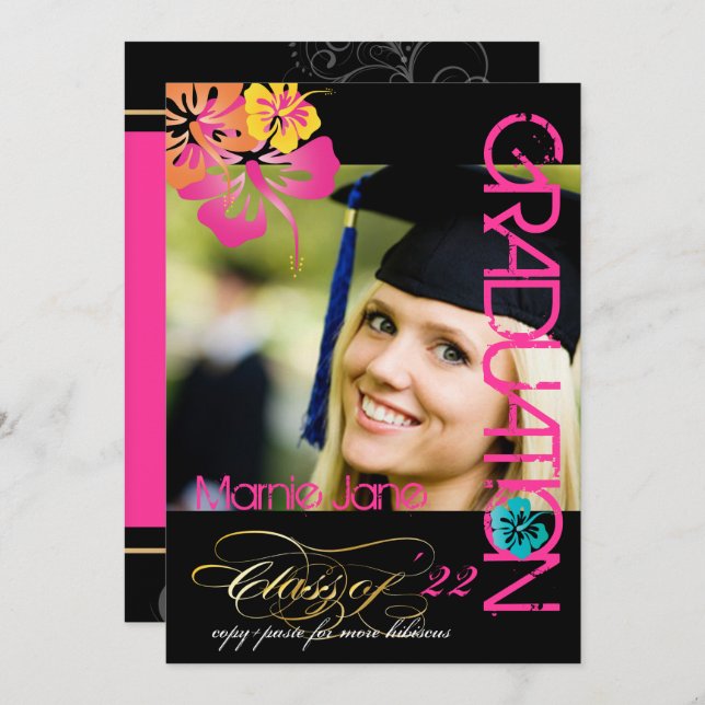 PixDezines HIBISCUS GRADUATION INVITATIONS (Front/Back)