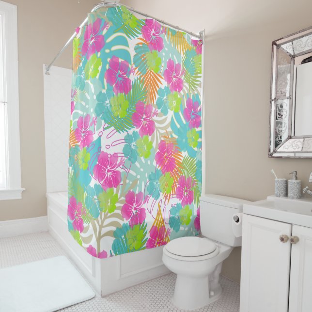 PixDezines Hibiscus/Rainforest/DIY Background Shower Curtain (In Situ)