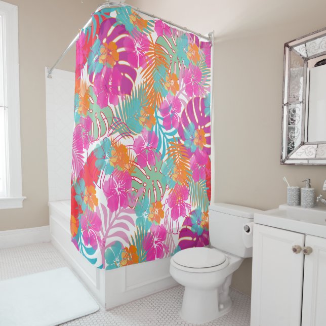 PixDezines Hibiscus/Rainforest/DIY Background Shower Curtain (In Situ)