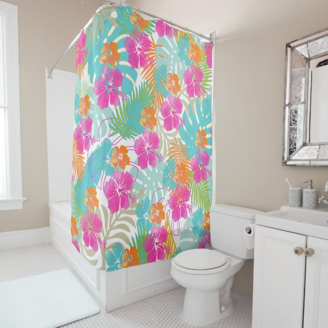 PixDezines Hibiscus/Rainforest/DIY Background Shower Curtain (In Situ)