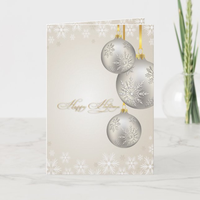 PixDezines Holiday Cards, silver ornaments Card (Front)