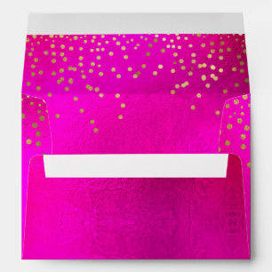 PixDezines Hot+Flashy Pink, Faux Gold Confetti Envelope