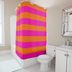 PixDezines Hot Pink/Orange/Stripes Adjustable Shower Curtain