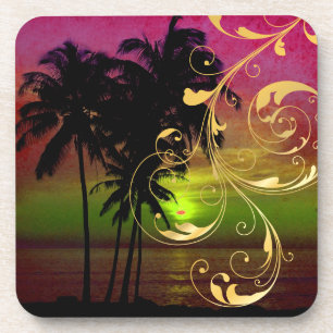 PixDezines hula sunset+filigree swirls Coaster