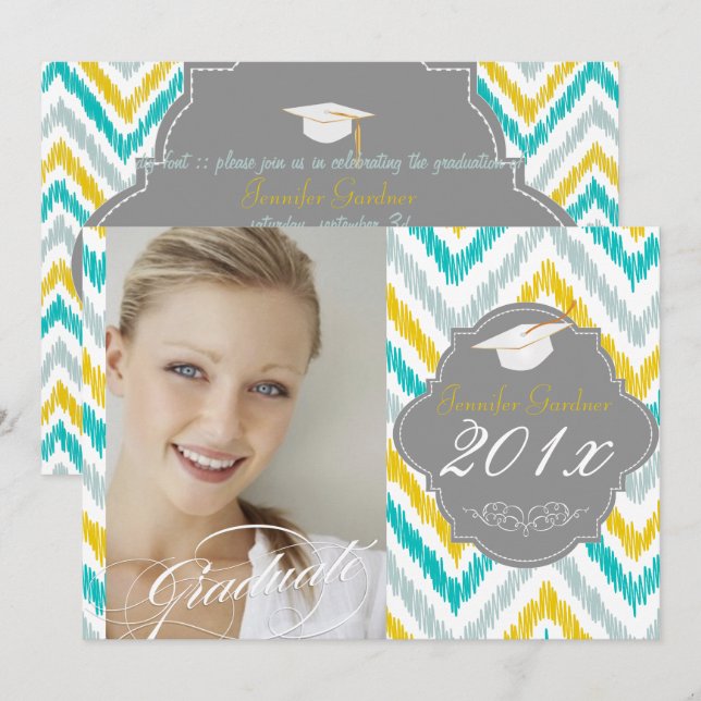 PixDezines ikat chevron graduation Invitation (Front/Back)