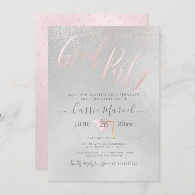 PixDezines Iridescent Blush Pink 2019 Grad Party Invitation (Front/Back)