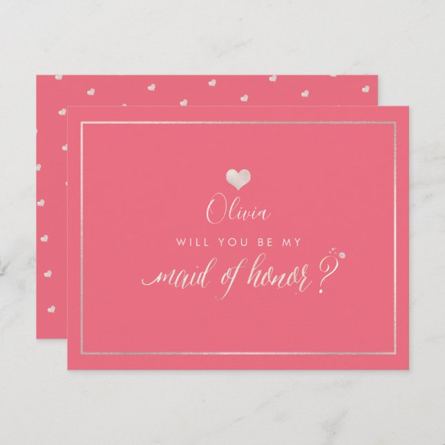 PixDezines Iridescent Blush Pink, Maid of Honour Invitation (Front/Back)