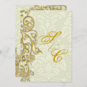 PixDezines IVORY DAMASK FAUX GOLD FILIGREE Invitation
