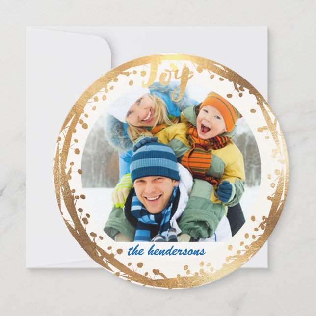 PixDezines joy, faux gold wreath/holiday cards (Front)