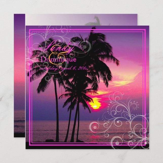 PixDezines Kaui Sunset+Swirls/tropical wedding Invitation (Front/Back)