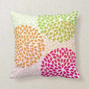 PixDezines kiku lime+orange/chrysanthemum Cushion