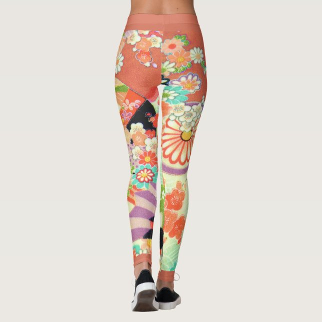 PixDezines Kimono/Peonies/Cherry Blossoms Leggings (Back)