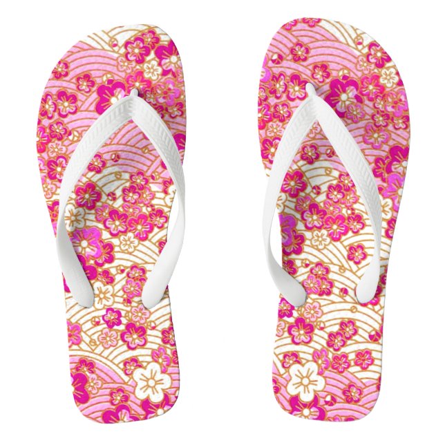 PixDezines kimono/pink sakura/faux chirimen Jandals (Footbed)