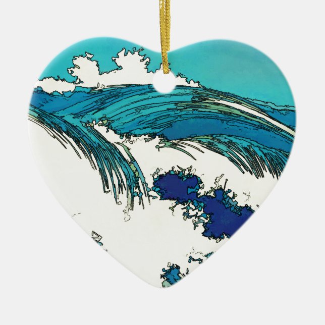 PixDezines konen uehara ocean waves, 上原 Ceramic Tree Decoration (Front)