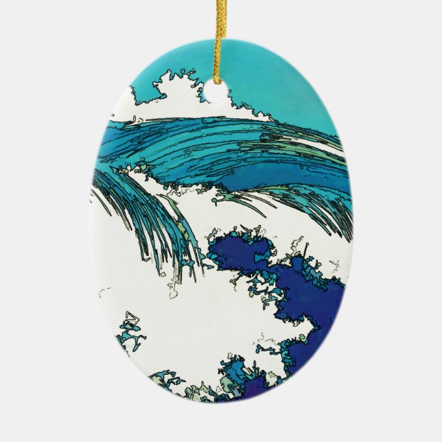 PixDezines konen uehara ocean waves, 上原 Ceramic Tree Decoration (Front)