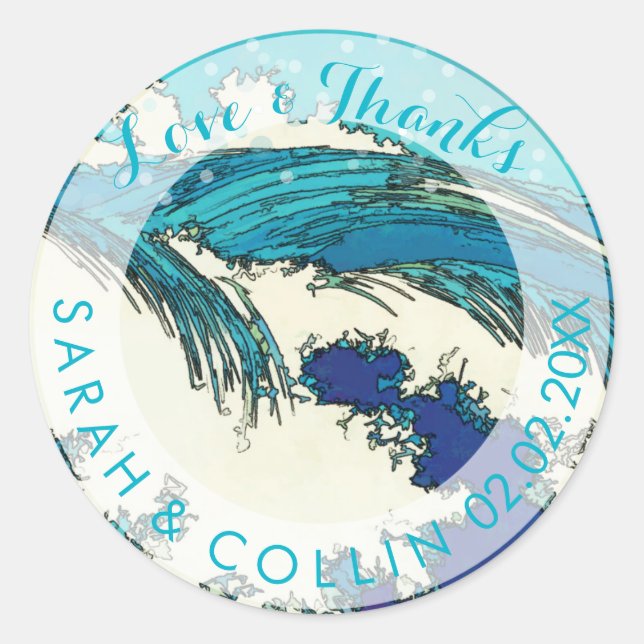 PixDezines konen uehara ocean waves, 上原 Classic Round Sticker (Front)