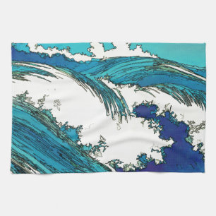 PixDezines konen uehara ocean waves, 上原 Tea Towel