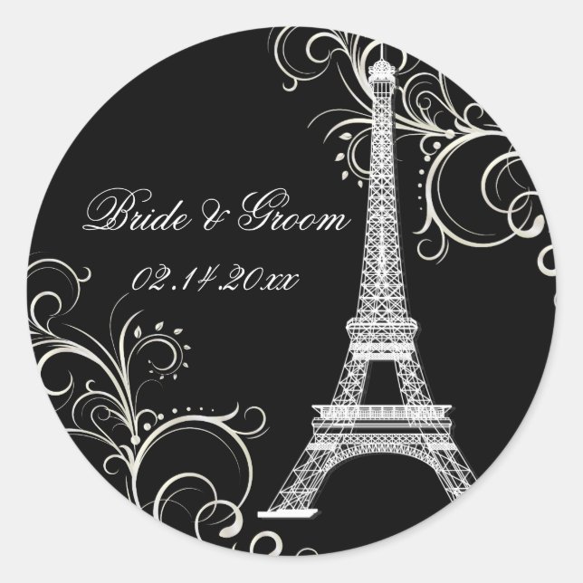 PixDezines La Tour Eiffel+Swirls/DIY colour Classic Round Sticker (Front)