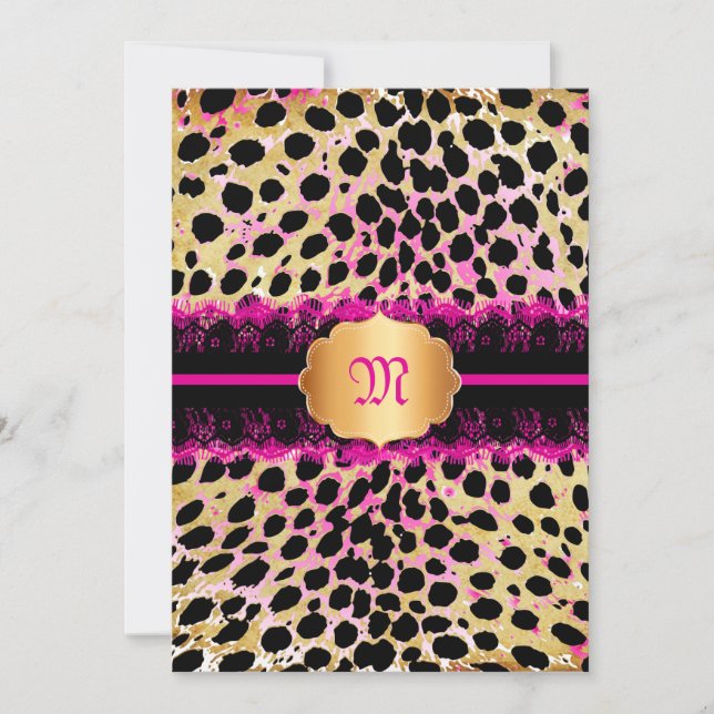 PixDezines lace+cheetah spots/pink+black Invitation (Front)