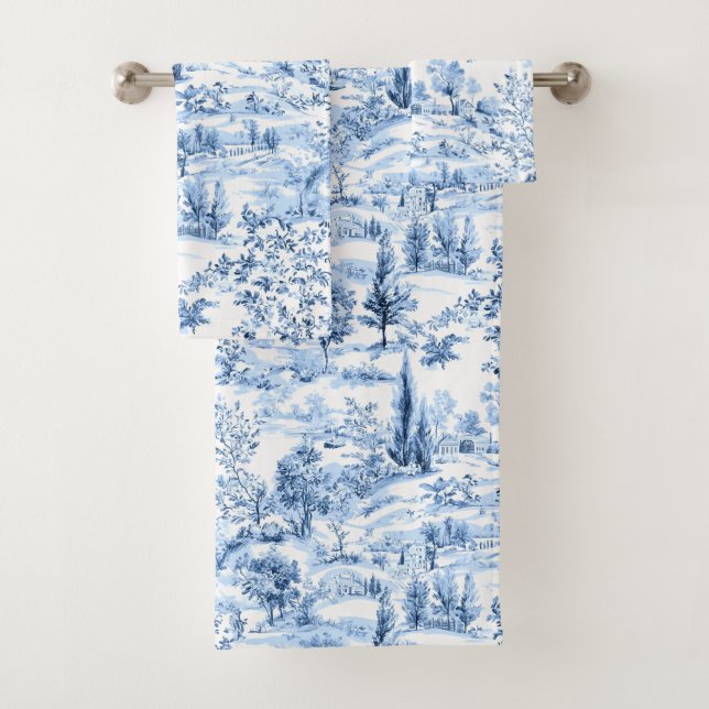 PixDezines Landscape Chinoiserie, Blue Bath Towel Set (Insitu)