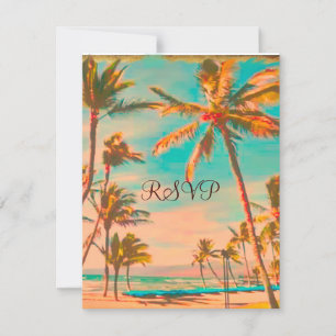 PixDezines Large RSVP Vintage Hawaiian Beach/Teal Card