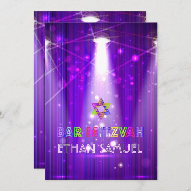 PixDezines laser /neon lights bar mitzvah Invitation (Front/Back)