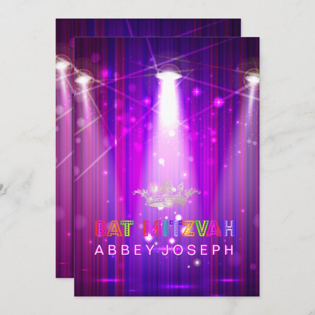 PixDezines Laser / Neon Lights Bat Mitzvah Invitation (Front/Back)