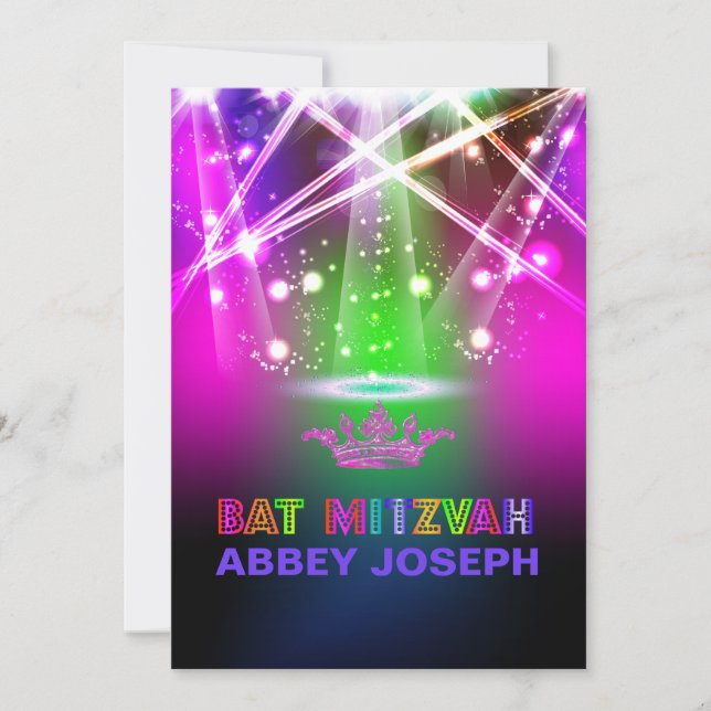 PixDezines Laser / Neon Lights Bat Mitzvah Invitation (Front)