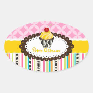PixDezines lemon swirls cupcake/DIY colour Oval Sticker