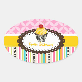 PixDezines lemon swirls cupcake/DIY colour Oval Sticker