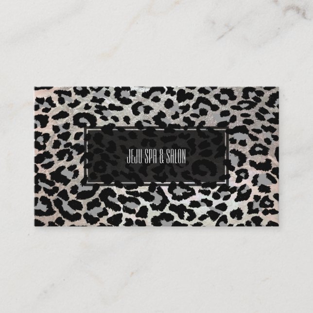 PixDezines leopard/grey/faux silver Business Card (Front)