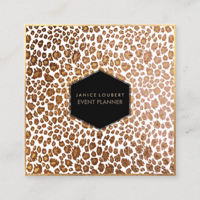 PixDezines Leopard Print/Faux Gold/DIY Background Square Business Card (Front)