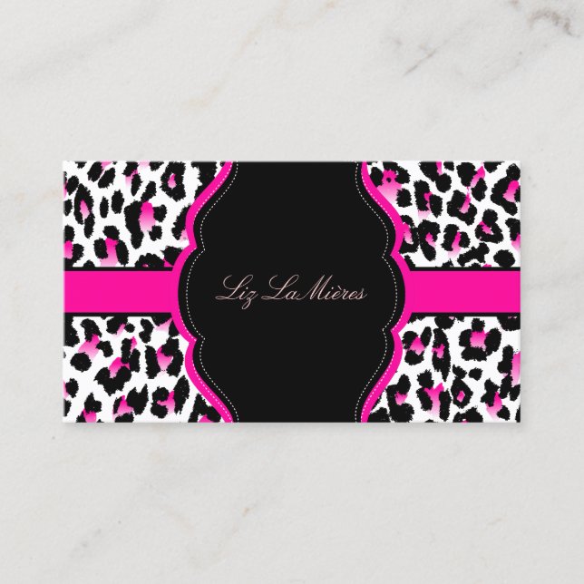 PixDezines Leopard, sassy hot pink Business Card (Front)