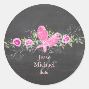 PixDezines love birds/chalkboard Classic Round Sticker
