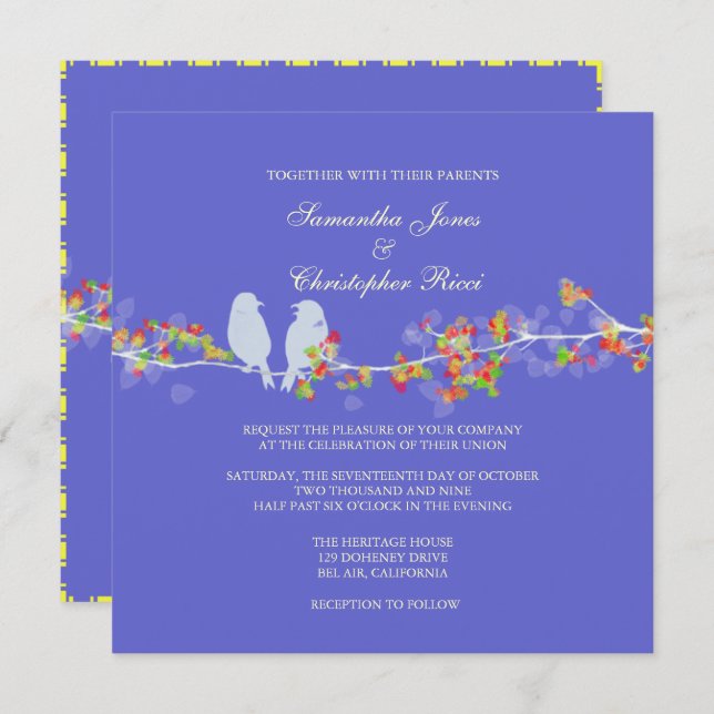 PixDezines LOVE BIRDS/DIY BACKGROUND COLOR Invitation (Front/Back)