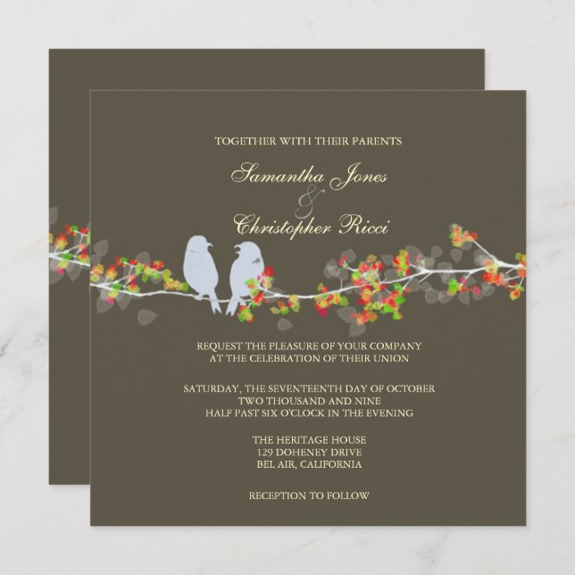 PixDezines LOVE BIRDS/DIY BACKGROUND COLOR Invitation (Front/Back)