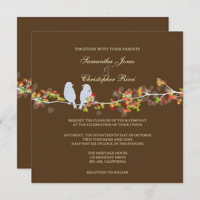 PixDezines LOVE BIRDS/DIY BACKGROUND COLOR Invitation (Front/Back)