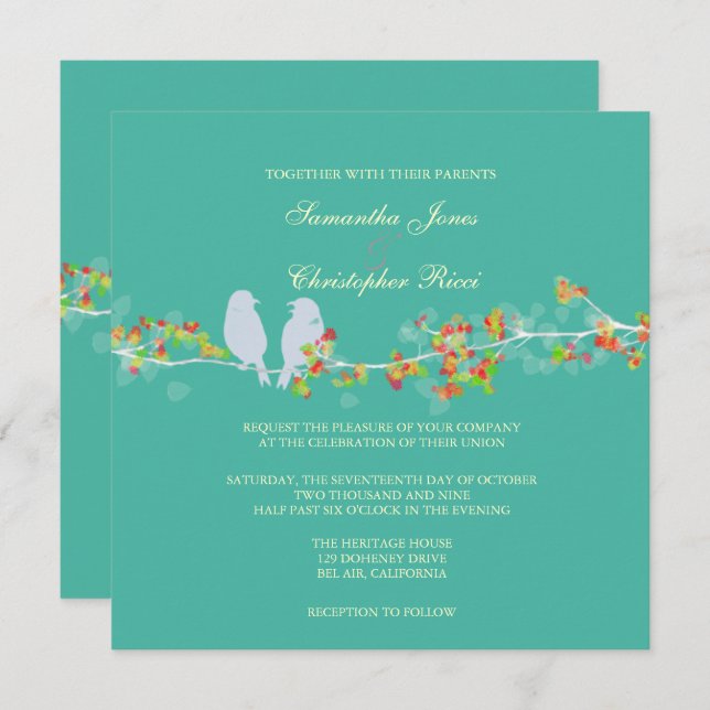 PixDezines LOVE BIRDS/DIY BACKGROUND COLOR Invitation (Front/Back)