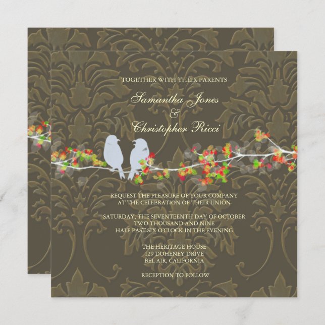 PixDezines LOVE BIRDS/DIY BACKGROUND COLOR Invitation (Front/Back)