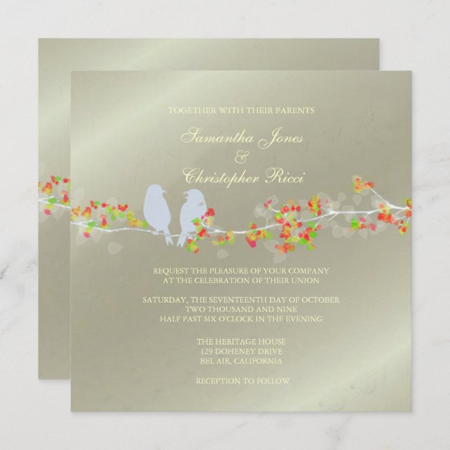 PixDezines LOVE BIRDS/DIY BACKGROUND COLOR Invitation (Front/Back)